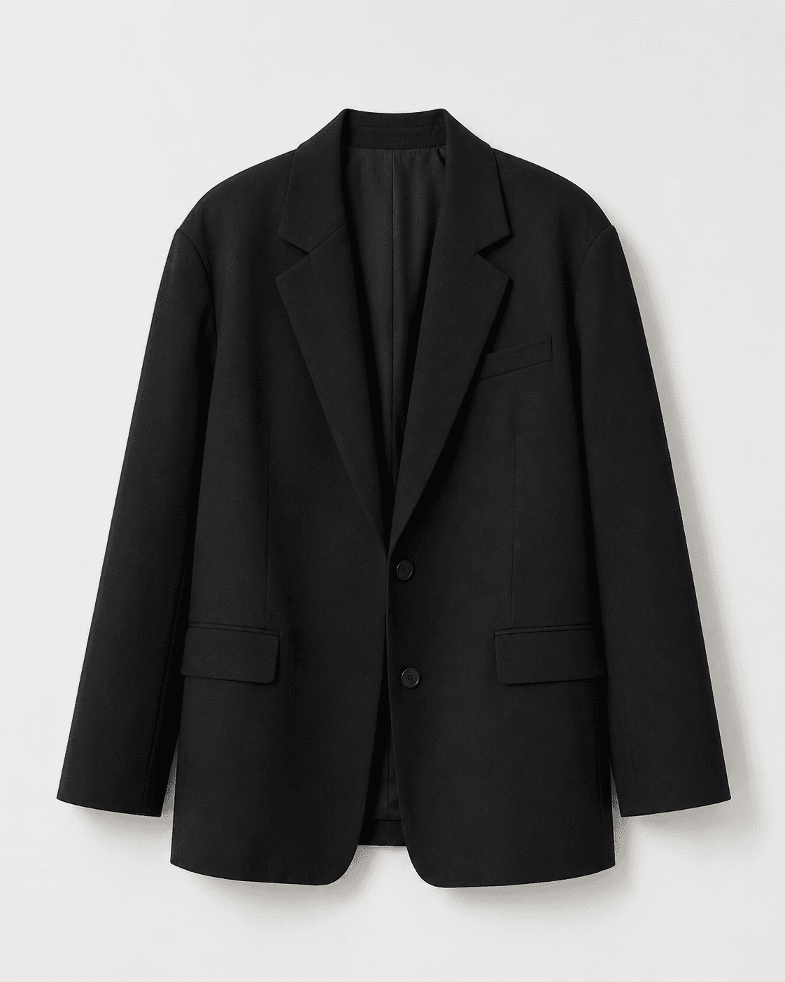 Oversized black blazer on model